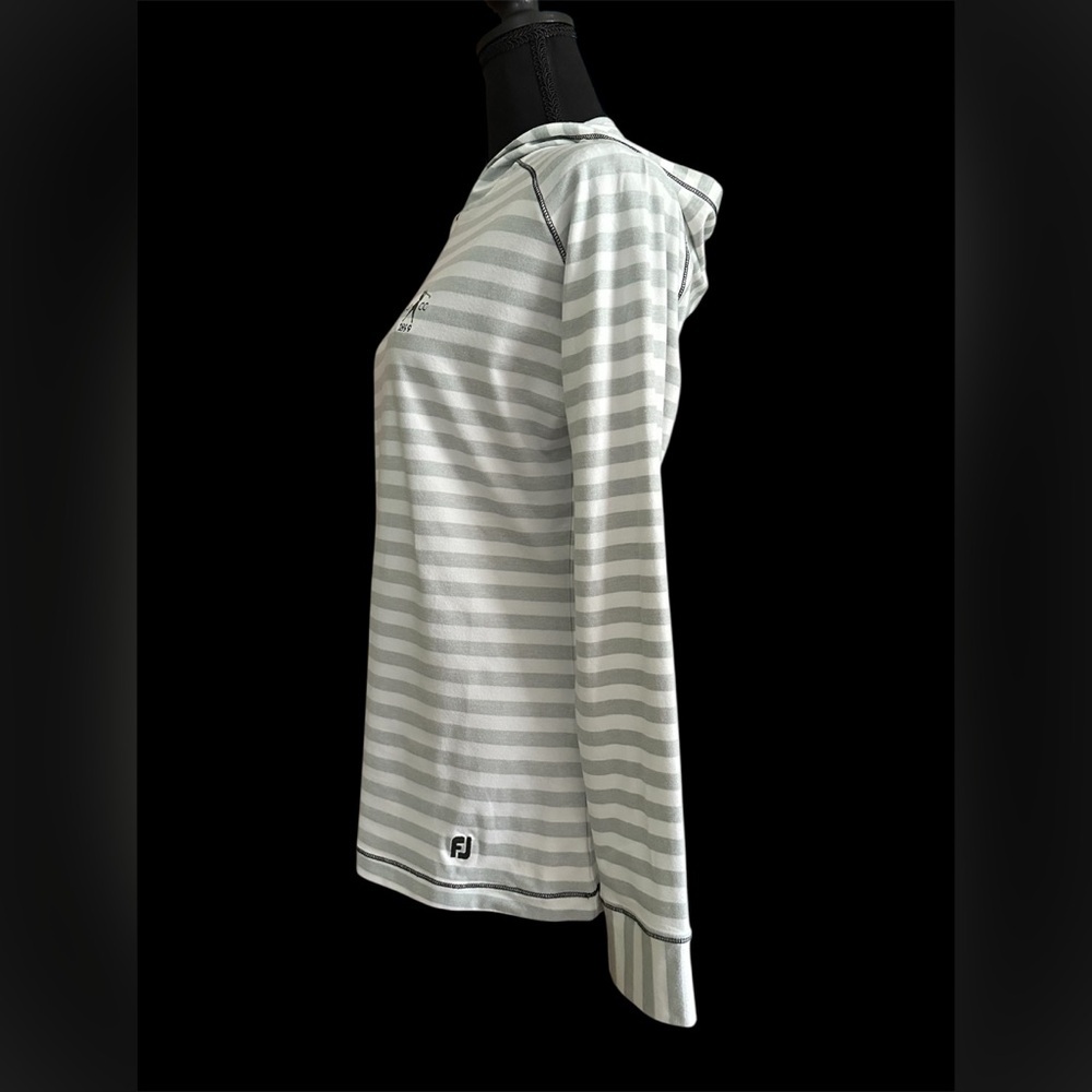 Footjoy Pullover Women’s Light Grey Striped Size Medium Golf Logo Hoodie - Picture 3 of 9